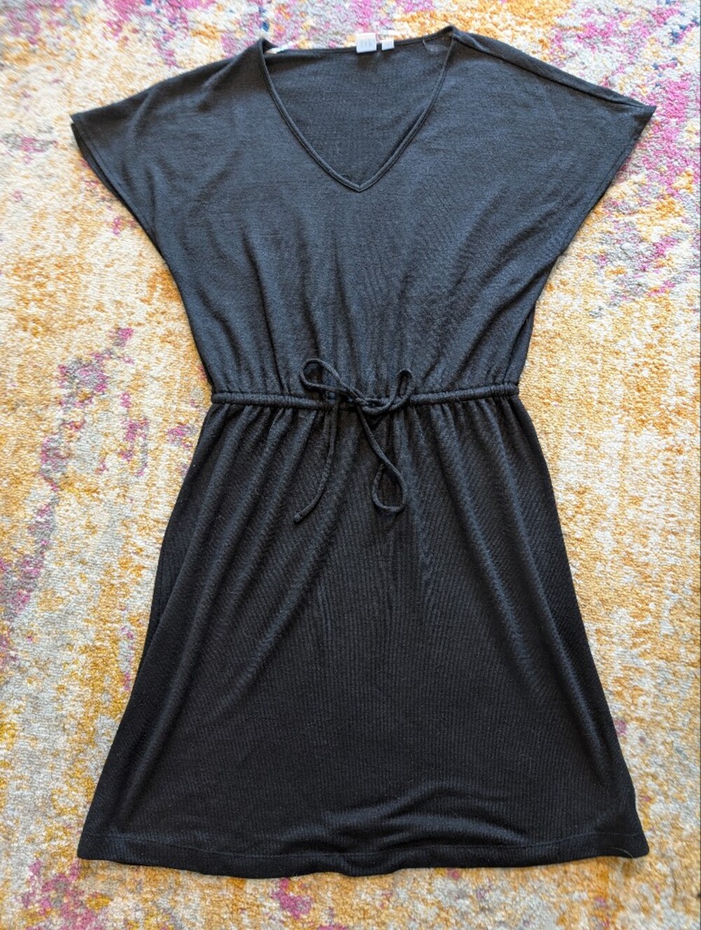 GAP V-Neck Black Drawstring Waist Knit Dress